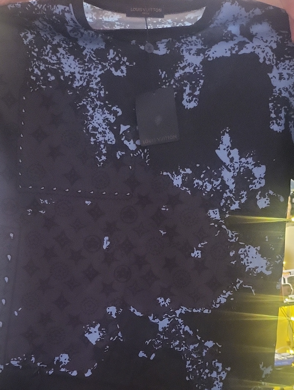 Louis Vuitton Black Tee with Light Blue Camouflage Monogram